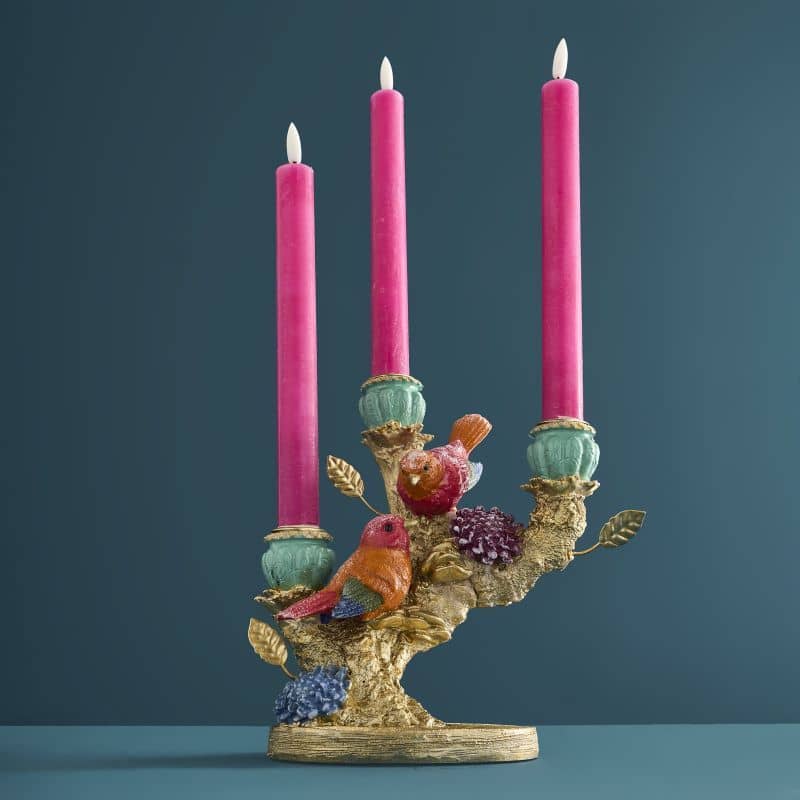 Candelabro Uccellino in poliresina, 22 x 12 x 20 cm