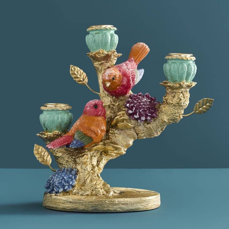 Candelabro Uccellino in poliresina, 22 x 12 x 20 cm