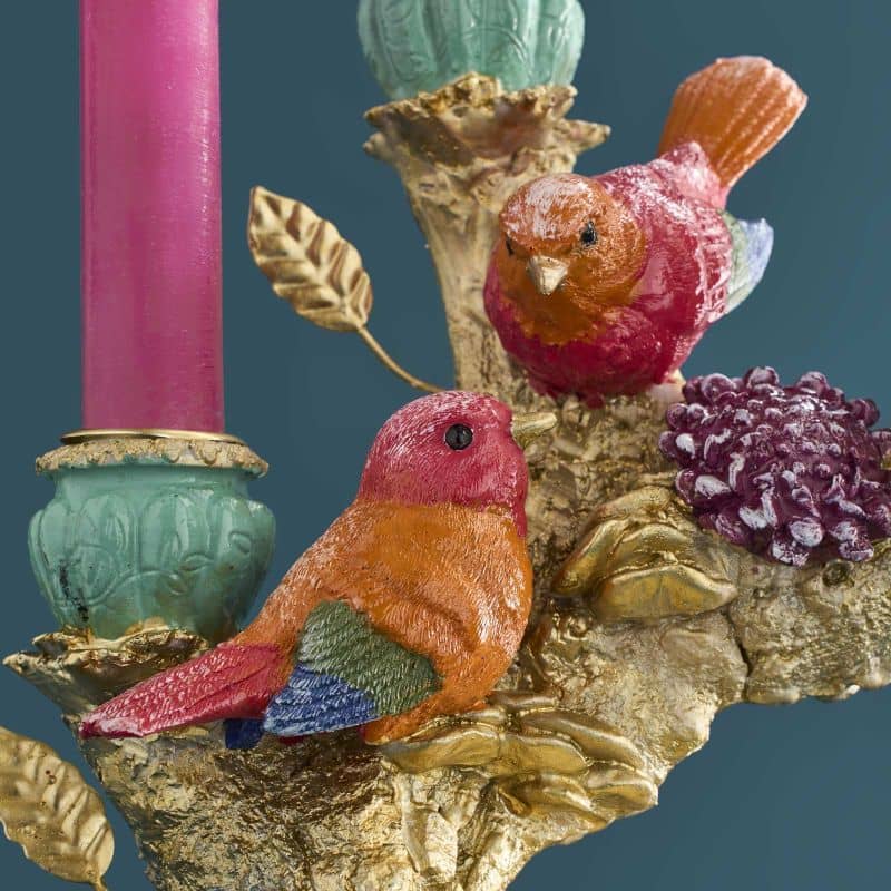 Candelabro Uccellino in poliresina, 22 x 12 x 20 cm
