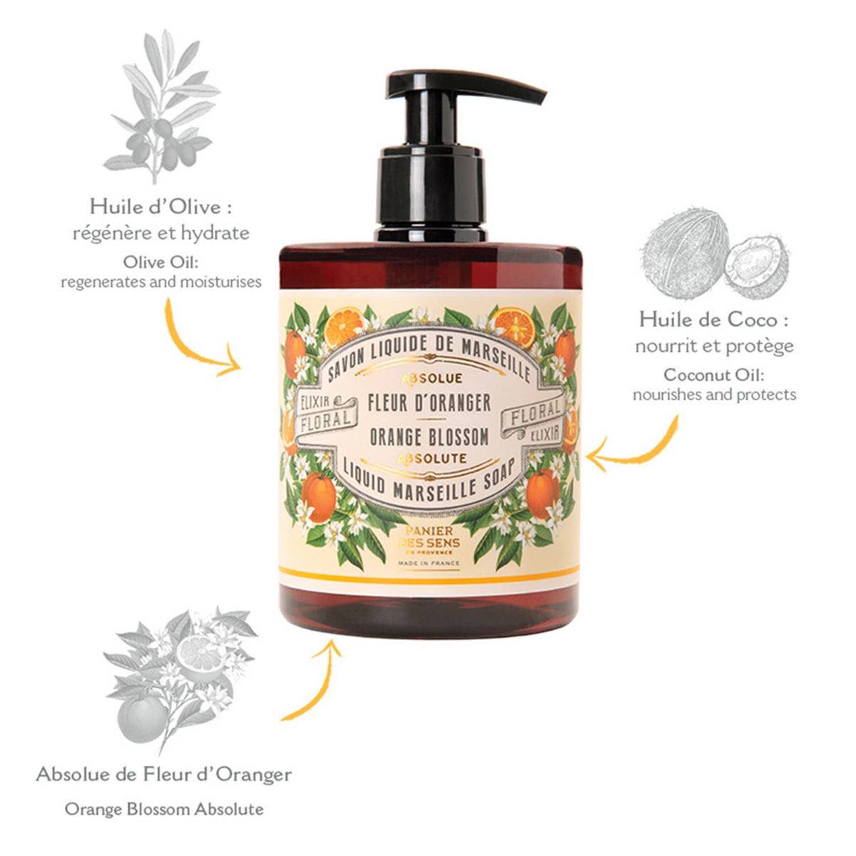 Sapone liquido di Marsiglia 500 ml | Fior d’arancio